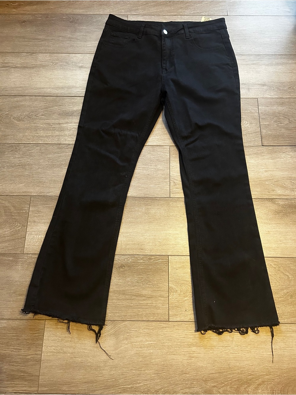 Black Raw Hem Flared Jeans